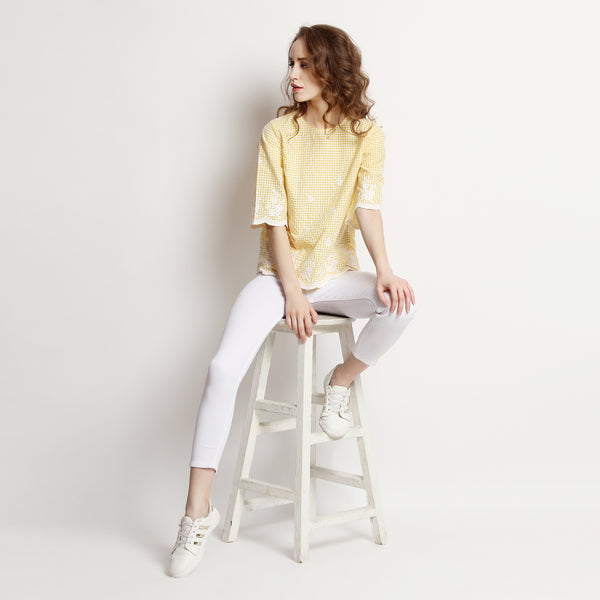 Yellow loop embroidered top