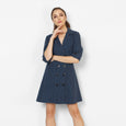After Hours Trench Dress-  Blue checks