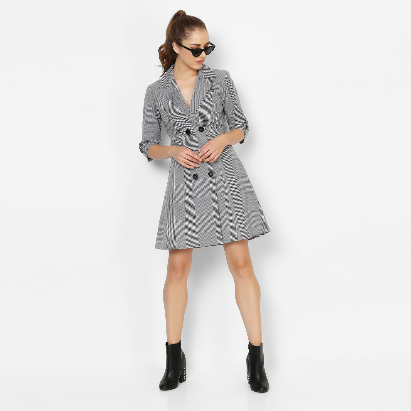After Hours Trench Dress- Grey Gingham