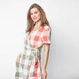 Double Checkered Wrap Dress